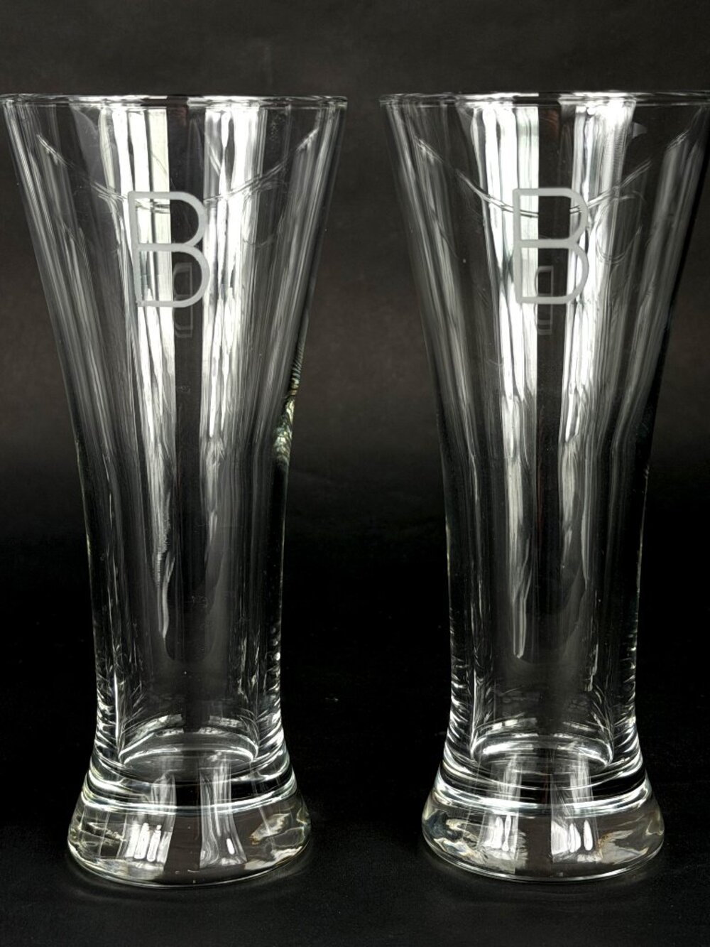 Monogrammed Pilsner Beer Glasses Set of 4 Etched Letter B Custom Barware 7"